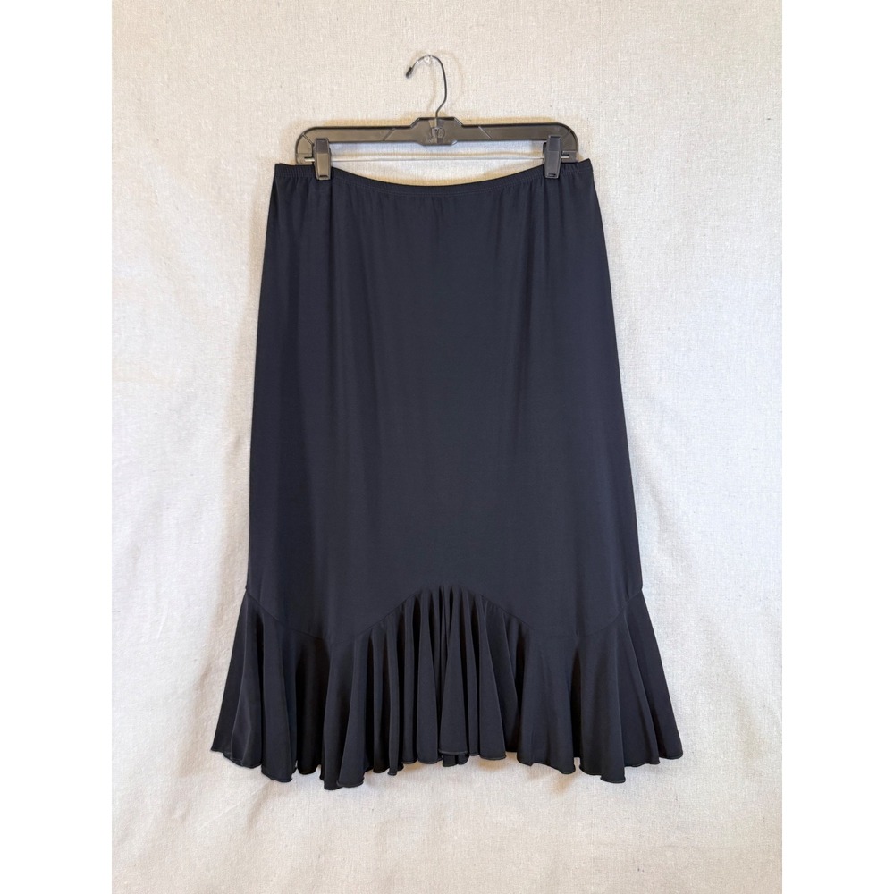 Rachel Rachel Black Ruffle Hem Midi Skirt Plus Size 1X Mermaid Pleated Stretch